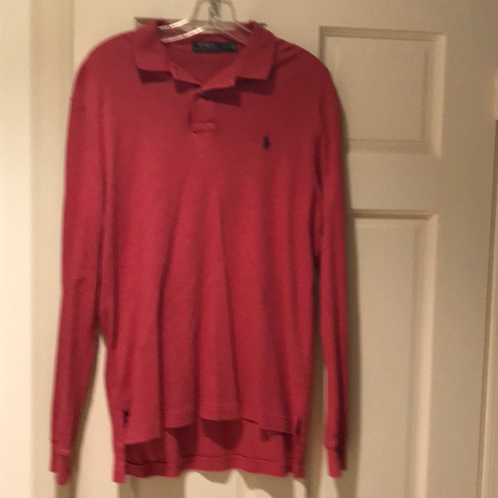 Men’s Ralph Lauren polo long sleeve polo shirt, pale red, good condition